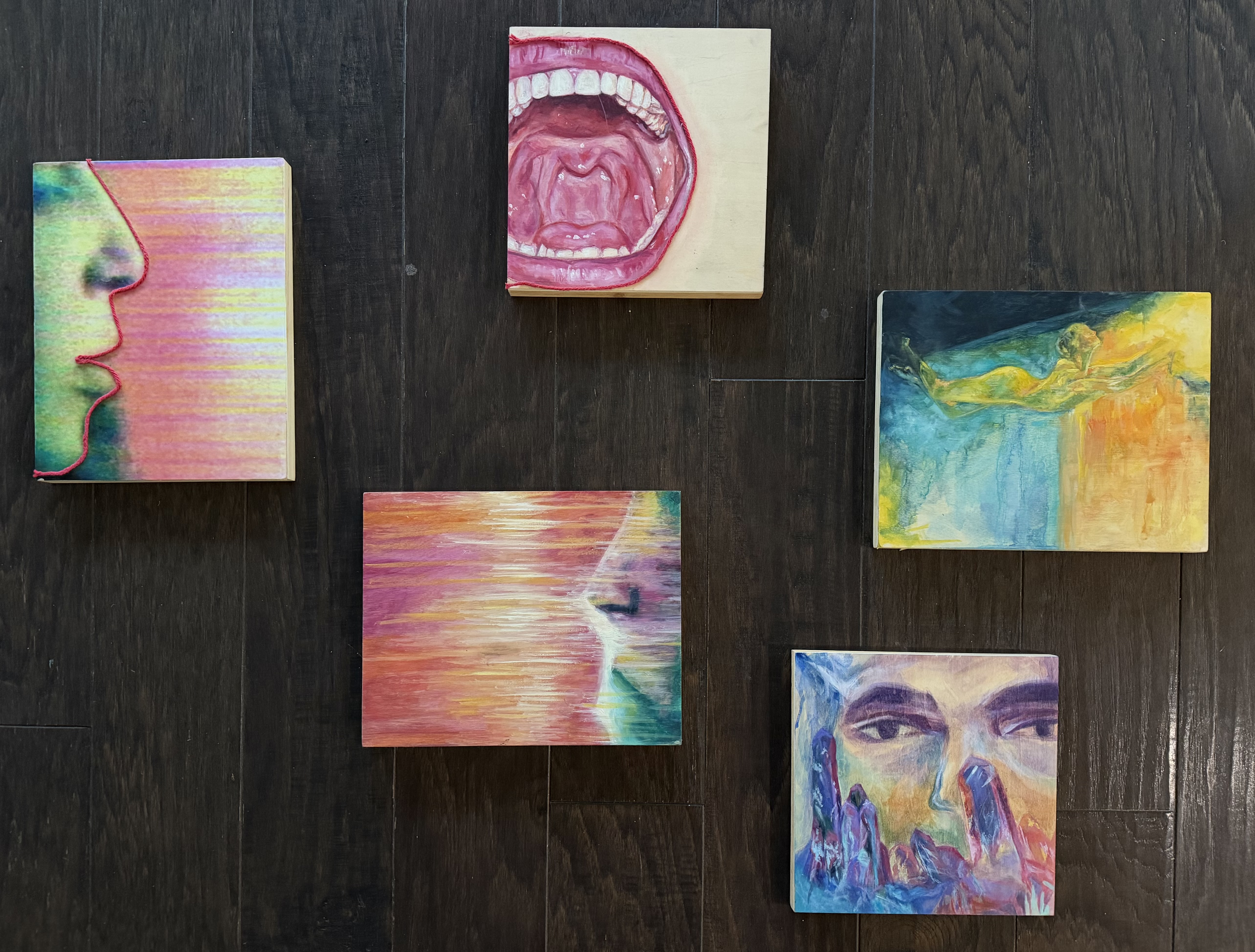 Mixed media · Set of 5 (three 8 × 10 in, two 8 × 8 in)